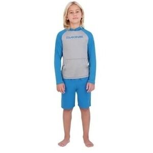Dakine Swim Boys 2-piece Swim Set Blue/Gray Rash Guard UPF 30+ Small NWT!